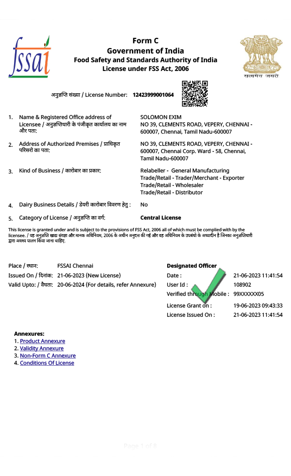 Solomon Exim License Certificates